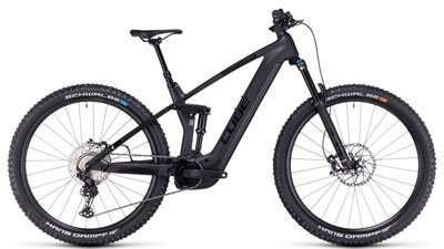 Zu sehen ist ein schwarzes Cube Stereo Hybrid 140 HPC SLX E-Bike.
